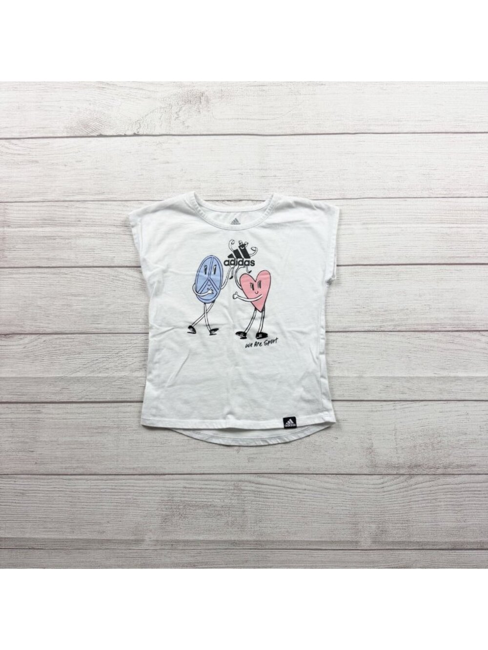 Adidas Graphic Heart Peace We Are Sport White Tee Girls Kids 3T
